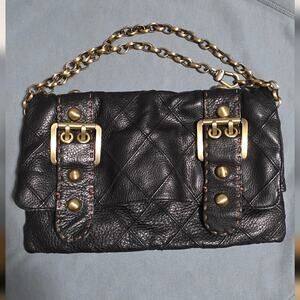 Carla Mancini Chic Black Leather Clutch with Gold Accents